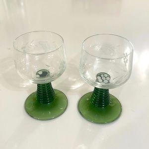 Set of 2 Vintage German Roemer Glass Wine Cordial. Green.